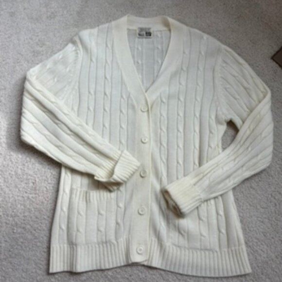 Sears cable knit cardigan cream Grandpa Sweater - Picture 6 of 13